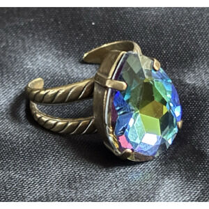 VTG Sorrelli Pear Cut ShapeCocktail Adjustable Ring Antique Brass Tone